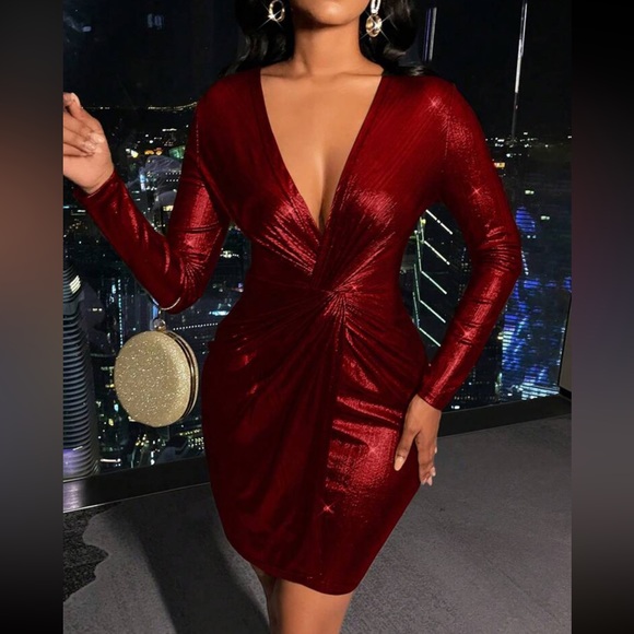 Luxe plunging V neck twist front party formal evening dress - Picture 6 of 16